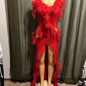 Elegant Red Fringed Women's Dress